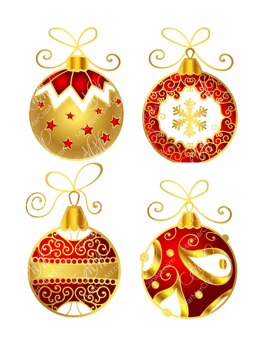 Set of ornamental red-gold Christmas balls