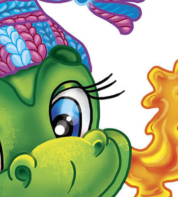 Funny little dragon with candy. Fragment of Digital illustration