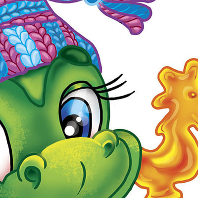 Funny little dragon with candy. Fragment of Digital illustration