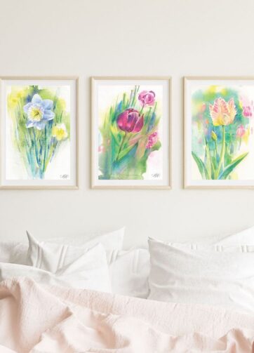Set of Watercolor Floral Prints. Flower spring collection. Watercolor Art Print. Wall art. Home decor