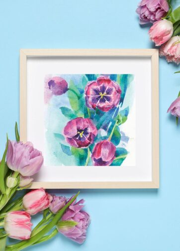 Purple Tulips. Watercolor Art Print. Digital download
